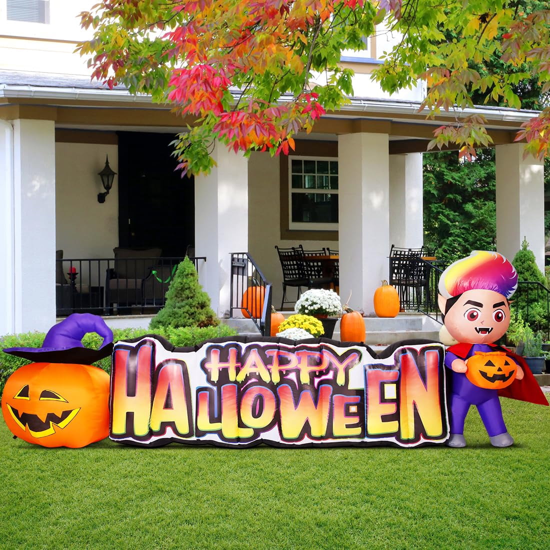 Witchwood™ Halloween Inflatables 11.5 FT Long Vampire With Pumpkin, Outdoor Halloween Inflatables Halloween Blow Ups with LED Lights, Funny Halloween Decorations Inflatables for Halloween Holiday Party