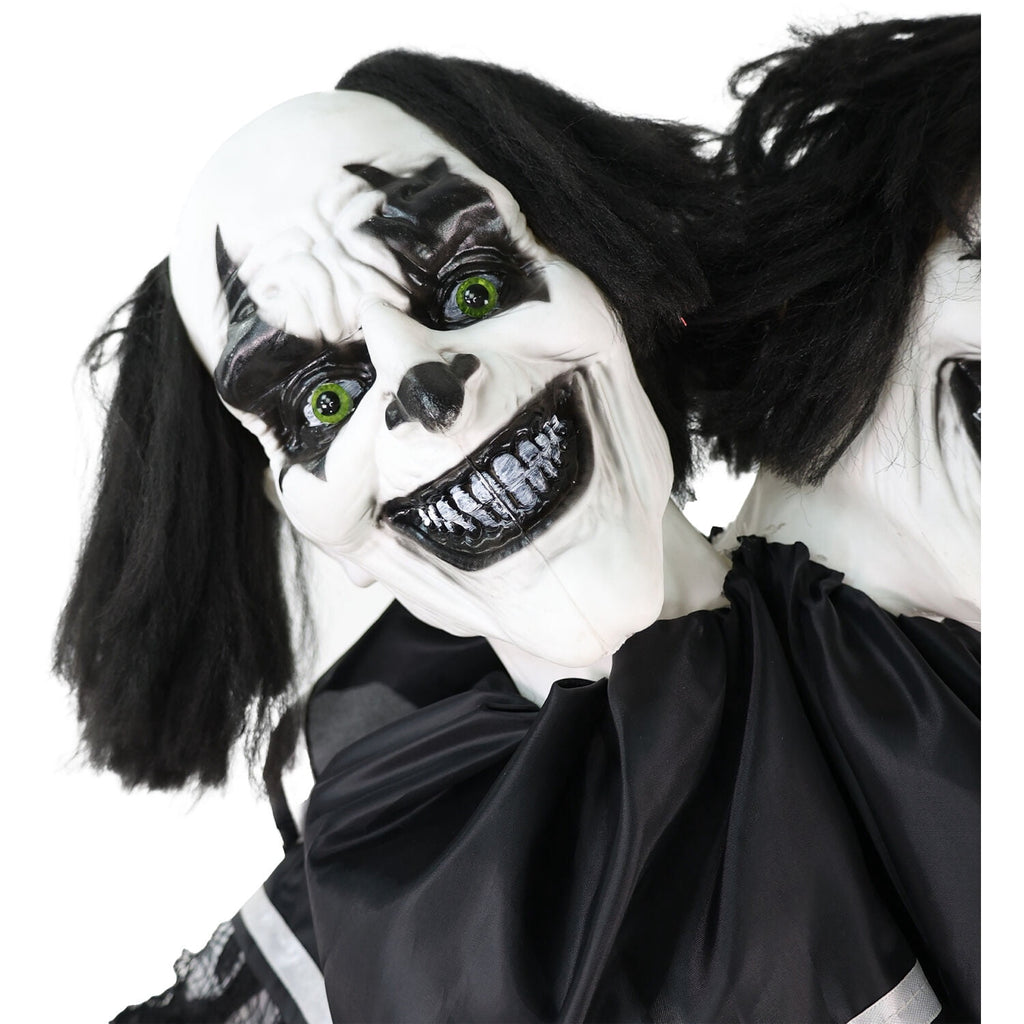 Witchwood™ Lifesize 5.5 ft Animatronic Two-Headed Clown with Lights and Sound, Indoor/Outdoor Halloween Decoration, HHCLOWN-37FLSA