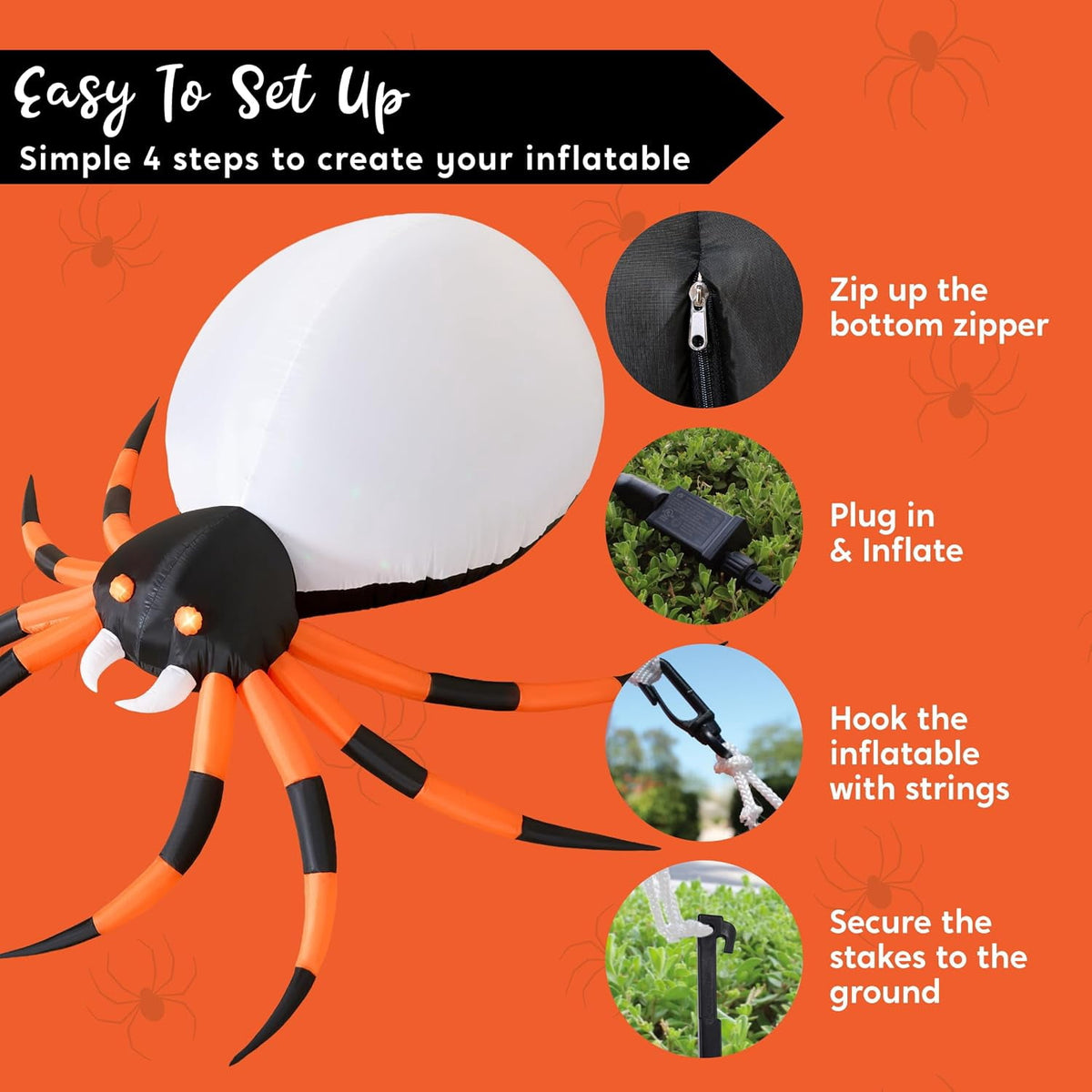 Witchwood™ 8 FT Halloween Inflatables Spider with Rotating Colorful Light,Light Up Spider with Orange Eyes Halloween Blow up Yard Decorations,Outdoor Halloween Decor
