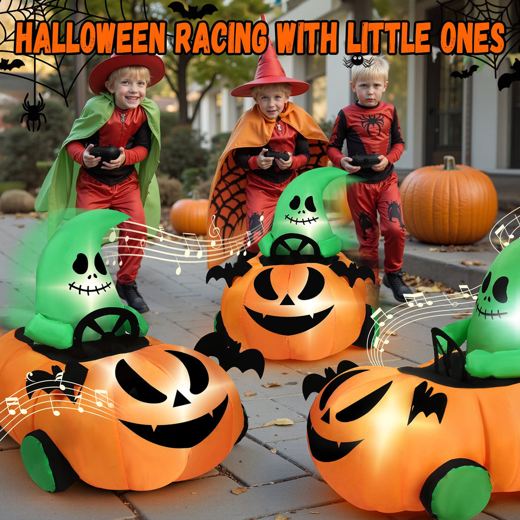Witchwood™ (2 pack) 2.6ft Halloween Inflatable with Music and Lights,Remote Control Pumpkin Ghost Car,Blow ups Rc Car,Indoor Outdoor,Orange Green