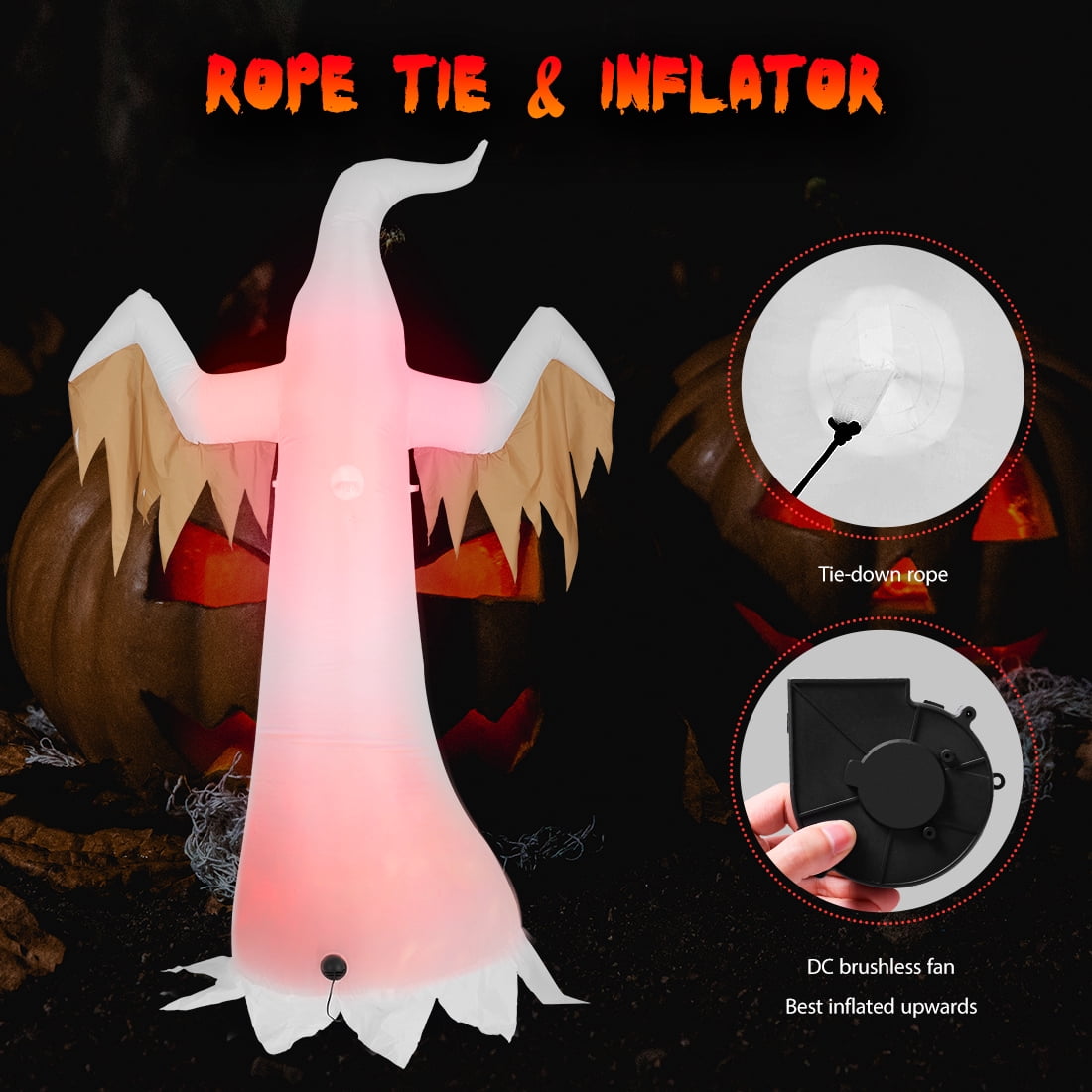 Witchwood™ VIVOHOME 8ft Height Halloween Inflatable White Ghost with Red Rotating Led Lights Blow up Outdoor Lawn Yard Decoration