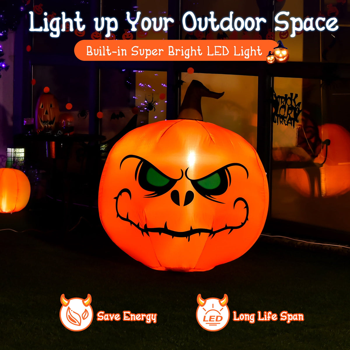 Witchwood™ Costway 4 FT Halloween Inflatable Pumpkin Large Blow up with Build-in LED Light