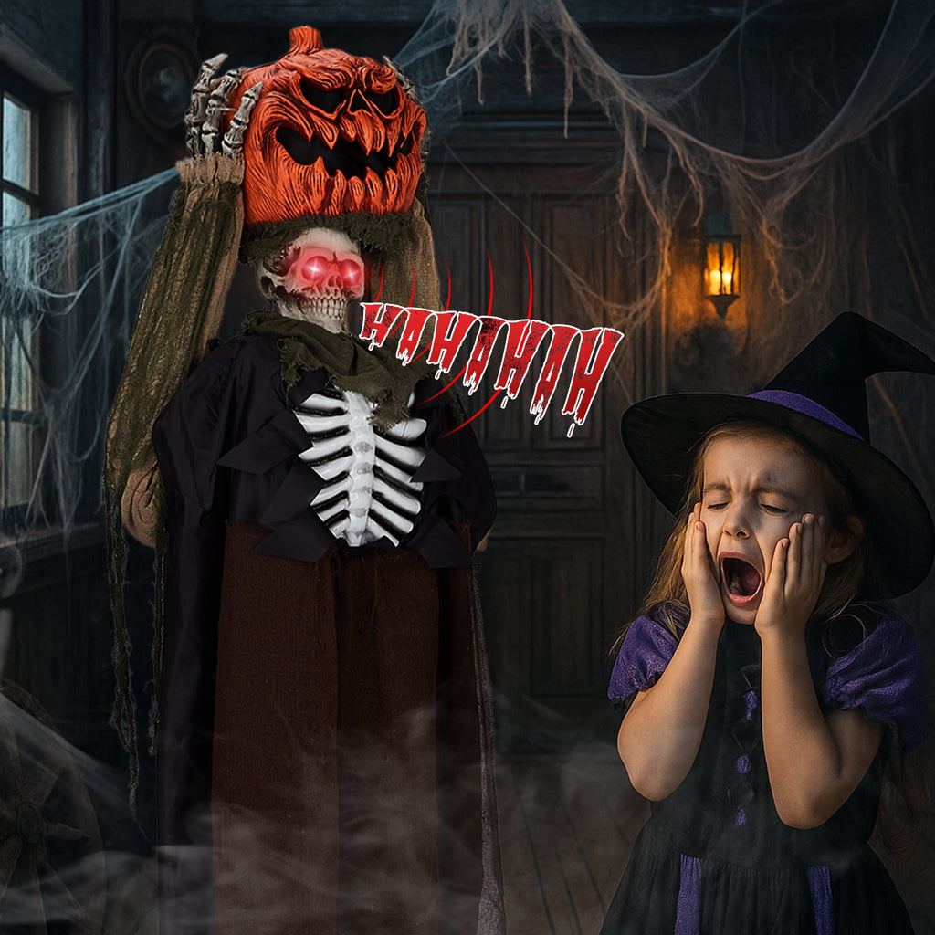 Witchwood™ 6ft Ghost with The Pumpkin Head Halloween Animated Animatronic Decoration w/ Pre-Recorded Screaming