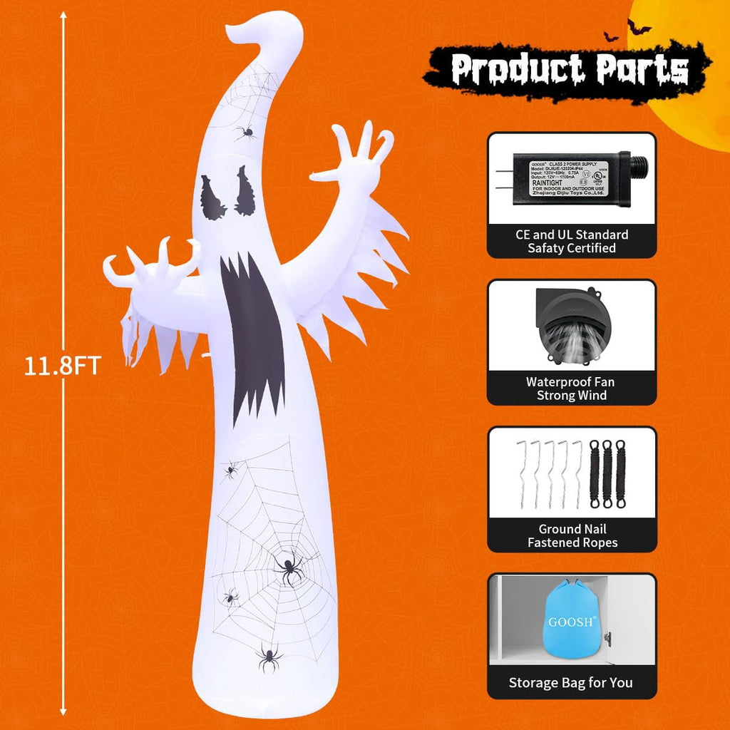 Witchwood™ Halloween Inflatable 11.8 FT Inflatable Halloween Ghost, Inflatable Halloween Ghost Scary Blow Up Ghost with LED Lights, Outdoor Halloween Decorations Clearance for Halloween/Holiday/Party