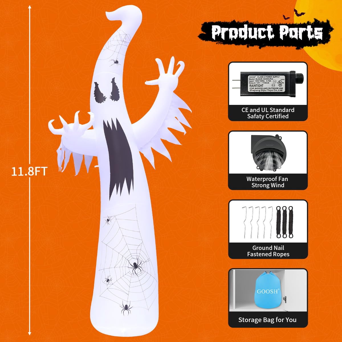 Witchwood™ Halloween Inflatable 11.8 FT Inflatable Halloween Ghost, Inflatable Halloween Ghost Scary Blow Up Ghost with LED Lights, Outdoor Halloween Decorations Clearance for Halloween/Holiday/Party