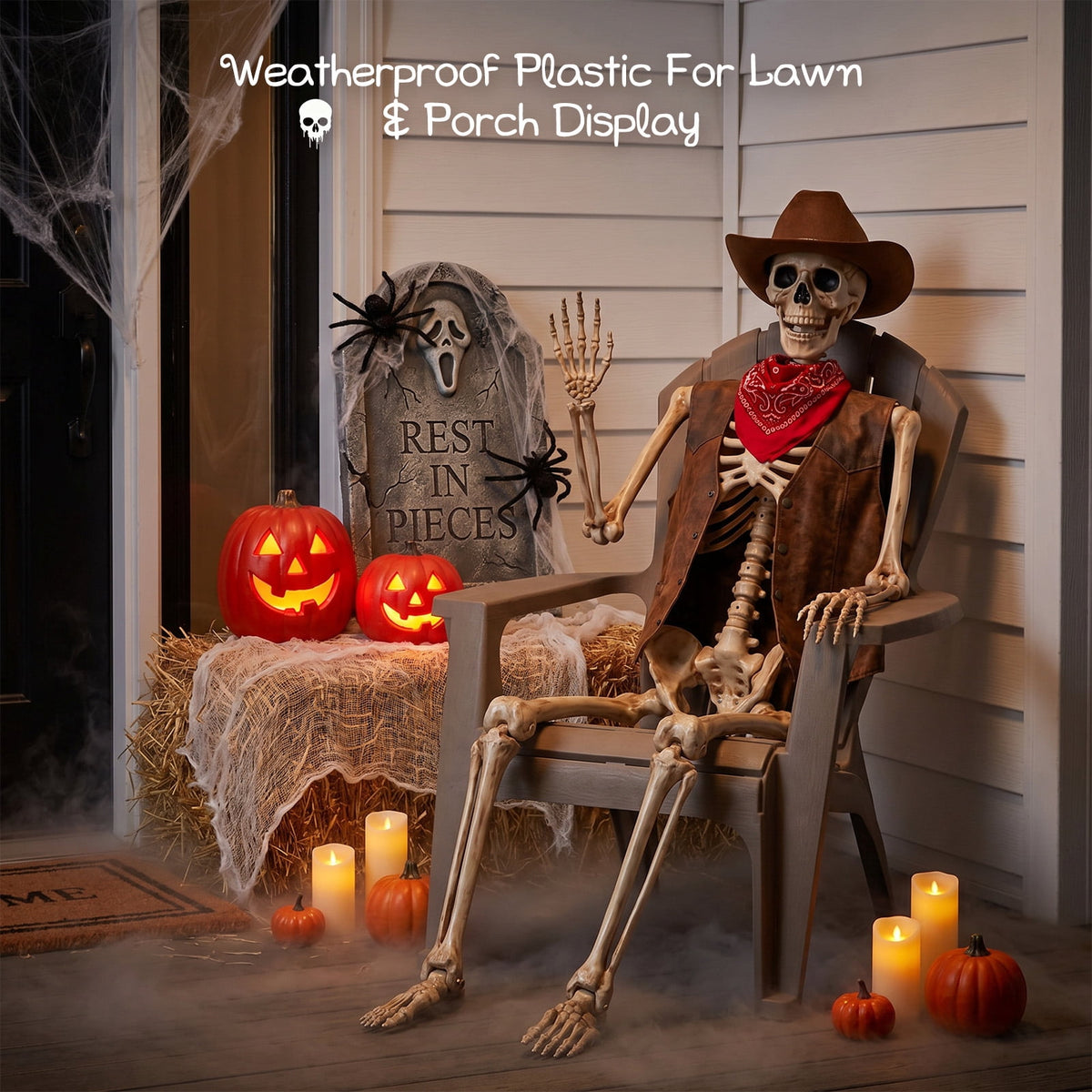 Witchwood™ 5.4ft Halloween Skeleton Decorations, Weathered Posable Skeleton Decor for Halloween Decorations Outdoor Indoor