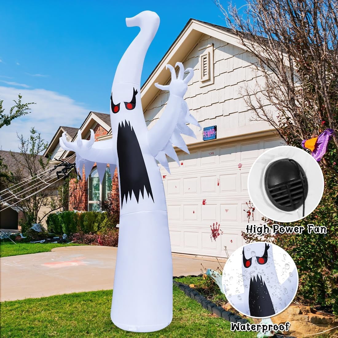 Witchwood™ 12 FT Height Halloween Inflatable Outdoor Colorful Dimming Ghost, Blow Up Yard Decoration Clearance with LED Lights Built-in for Holiday/Party/Yard/Garden