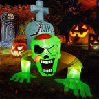 Witchwood™ 5.7FT Inflatable Halloween Inflatable Crawling Green Ghost with Tombstone Built-in LED Lights Inflatable LED Lights Blow Up Yard Decoration