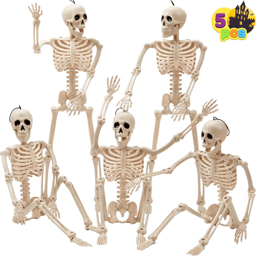 Witchwood™ 5 PCS Posable Halloween Skeleton Decor 16 Inches, Full Body Posable Joints Hanging Skeletons for Halloween Decorations, Graveyard Props, Haunted House Accessories, Spooky Scene Party Favors