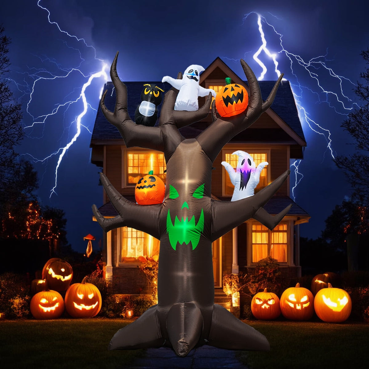 Witchwood™ Coolmade 9ft Halloween Inflatable Tree Decoration with pumpkin, Ghost, Owl, Blow up Yard Inflatables with Built-in LEDs for Garden Lawn Indoor Party Decor