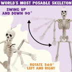 Witchwood™ 5 PCS Posable Halloween Skeleton Decor 16 Inches, Full Body Posable Joints Hanging Skeletons for Halloween Decorations, Graveyard Props, Haunted House Accessories, Spooky Scene Party Favors