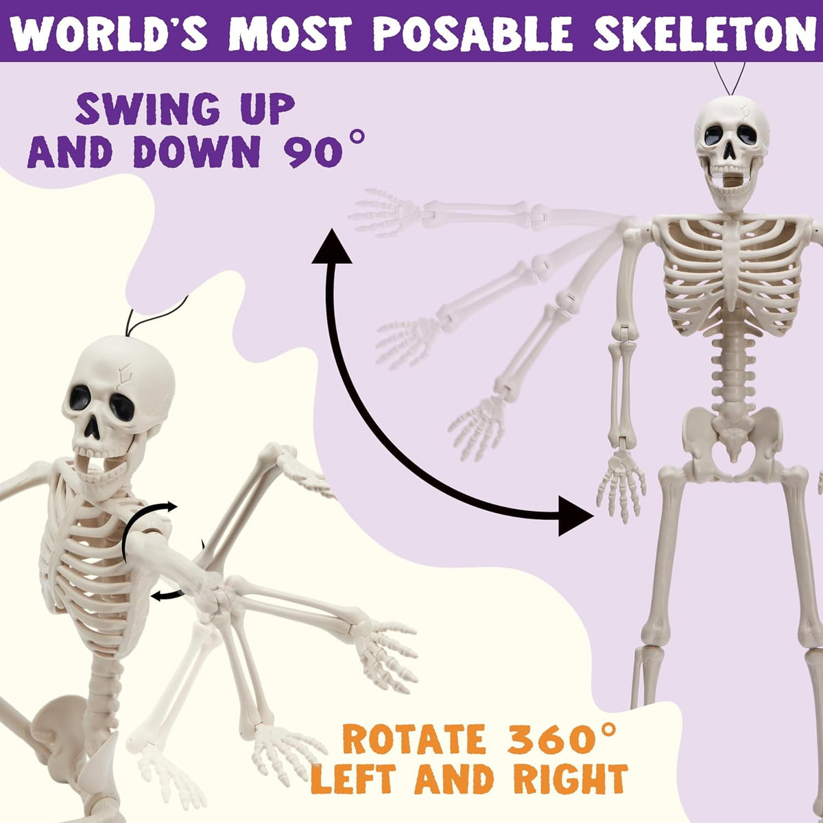 Witchwood™ 5 PCS Posable Halloween Skeleton Decor 16 Inches, Full Body Posable Joints Hanging Skeletons for Halloween Decorations, Graveyard Props, Haunted House Accessories, Spooky Scene Party Favors