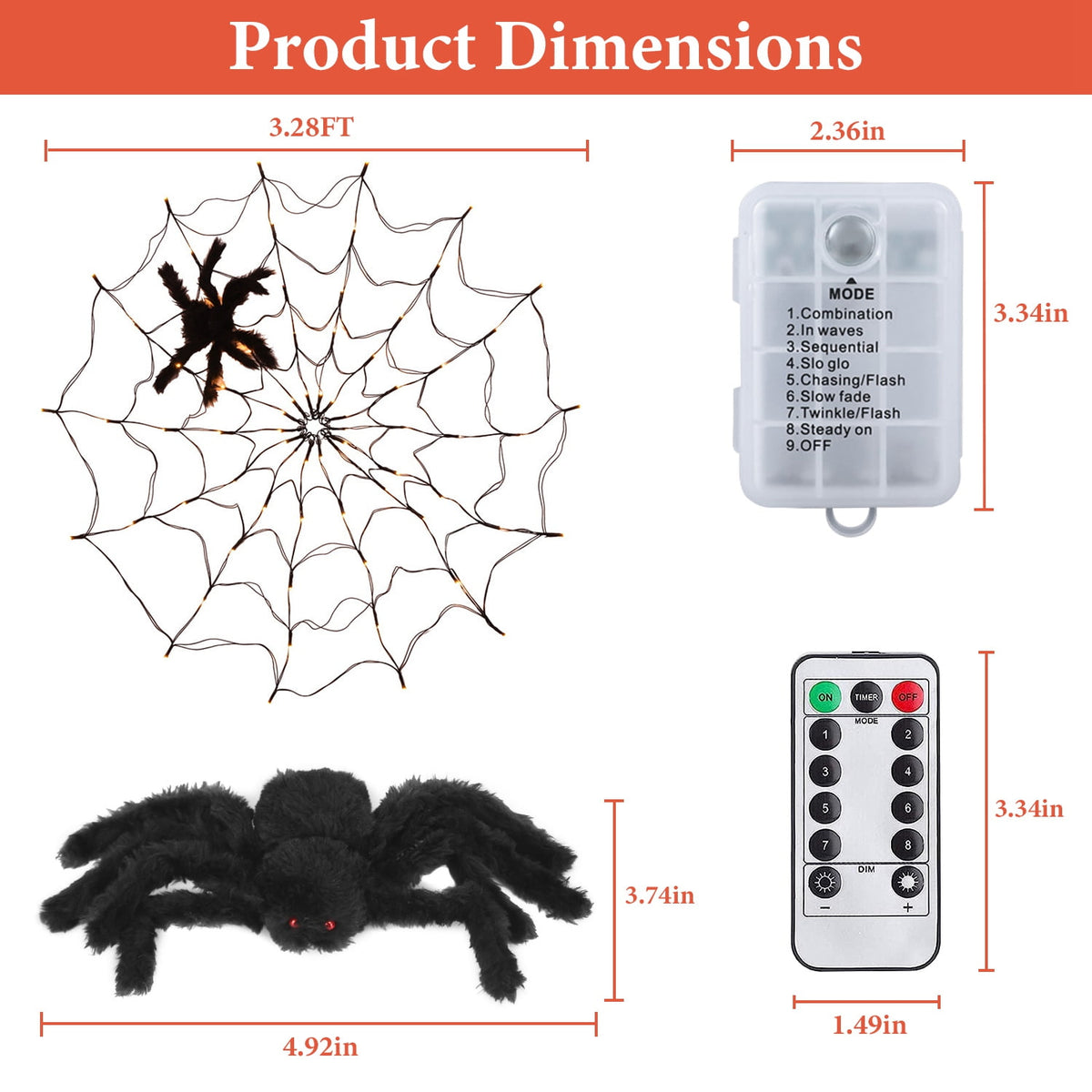 Witchwood™ Halloween Spider Web Light LED and a 5in Spider, 3.28ft Spider Web Light Decorations 70 LED Lighted, Indoor Outdoor House Yard Garden Scary Halloween Window Light, Battery Operated, Purple