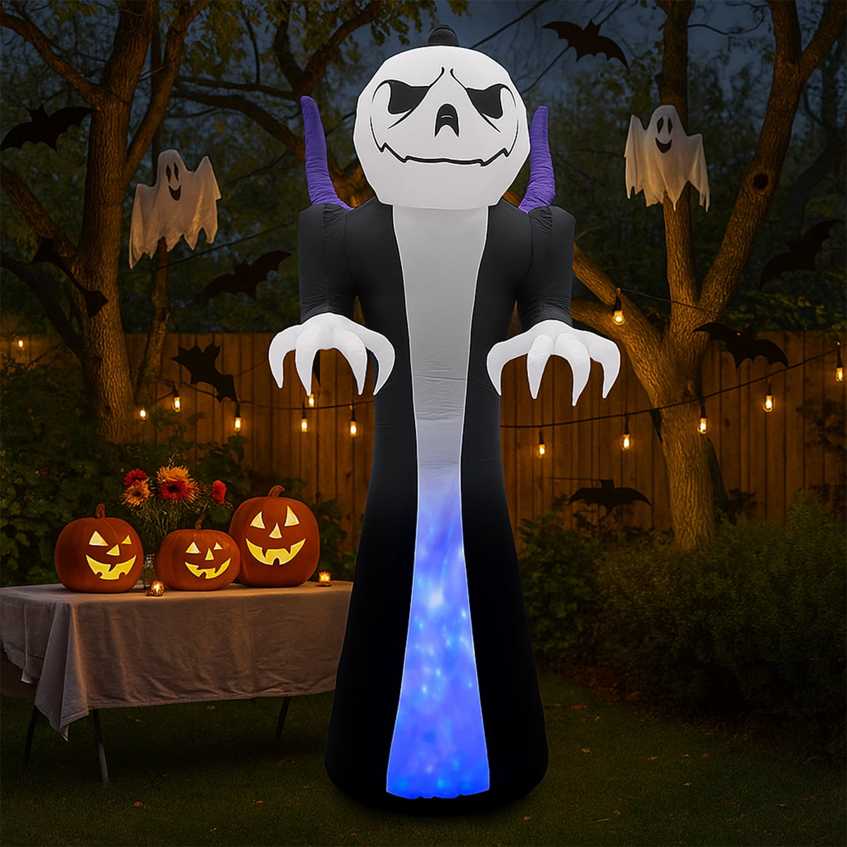 Witchwood™ 12 FT Halloween Inflatables Ghost Outdoor Halloween Decoration w/ Pumpkins Head