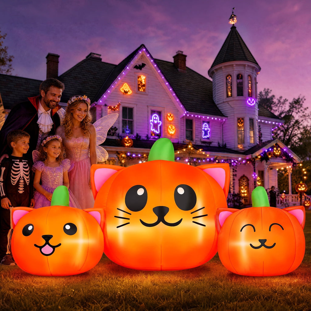 Witchwood™ 6.2FT Halloween Inflatable Pumpkin Cat Outdoor Decorations, Halloween Blow Ups with Lights for Party, Yard