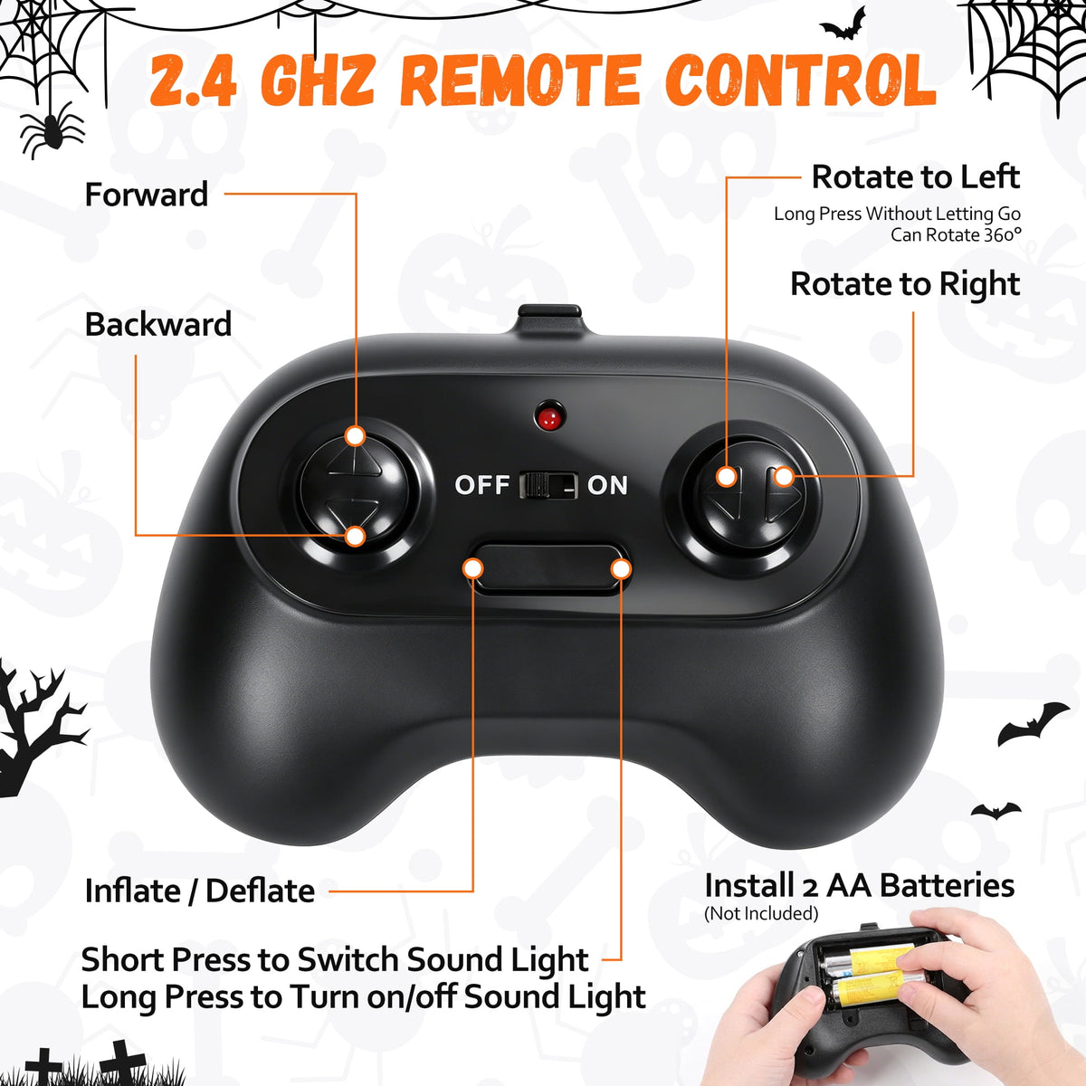 Witchwood™ (2 pack) 2.6ft Remote Control Halloween Inflatable with Music Lights,Pumpkin Spider Car Blow ups Rc Car,Indoor Outdoor Decorations