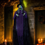 Witchwood™ 12ft Witch Animated Animatronic Decoration Creepy Halloween Hanging Witch w/ Pre-Recorded Screaming