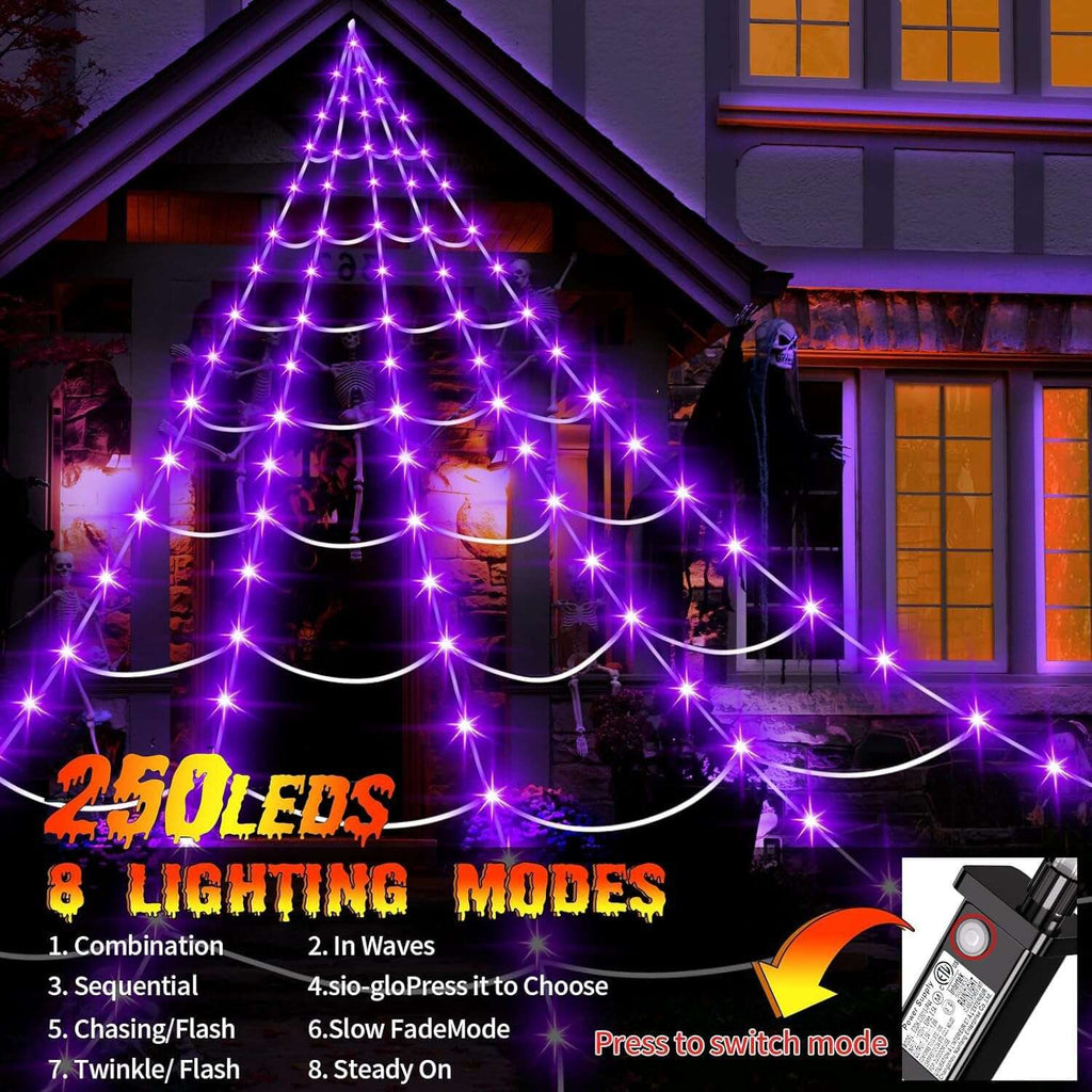 Witchwood™ Coolmade Halloween Giant Spider Web Lights Decorations Outdoor, 16.4ft 250 LED Lighted Spider Web Light up with 8 Modes with 59" Giant Spider for Yard House Decor