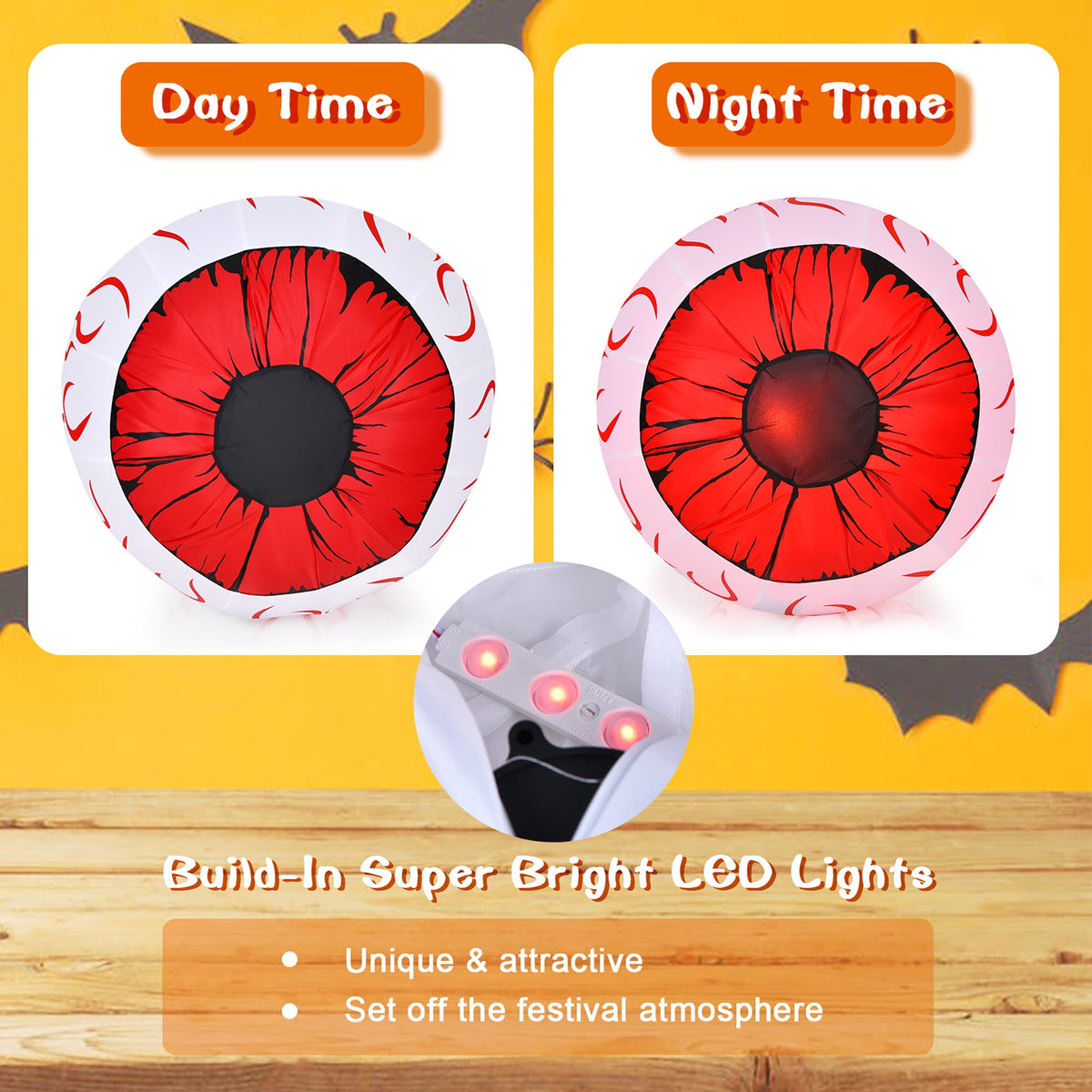 Witchwood™ Costway 2 Pack 3 FT Halloween Inflatable Eyeballs w/ Air Blower & Red LED Lights