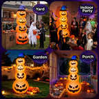 Witchwood™ 8ft Halloween Inflatable, Stacked Pumpkins with Witch Hat and Built-in LED Lights, Outdoor Blow up Yard Decor for Lawn, Garden, Porch and Halloween Party, Orange