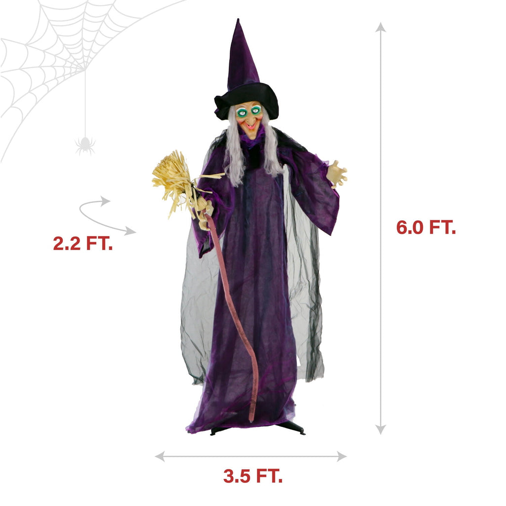 Witchwood™ Life-Size Animated Talking Witch w/ Broomstick, 6 ft Halloween Decoration, HHWITCH-5FLSA