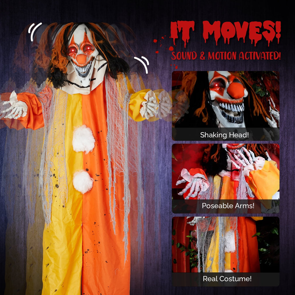Witchwood™ 8 ft Clown Animated Halloween Decoration Clown w/ Pre-Recorded Screaming, LED Eyes