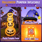 Witchwood™ 8 ft Halloween Pumpkin Stack Inflatable Decoration with Witch Hat, Lighted Blow up Yard Decor for Outdoor Lawn Garden