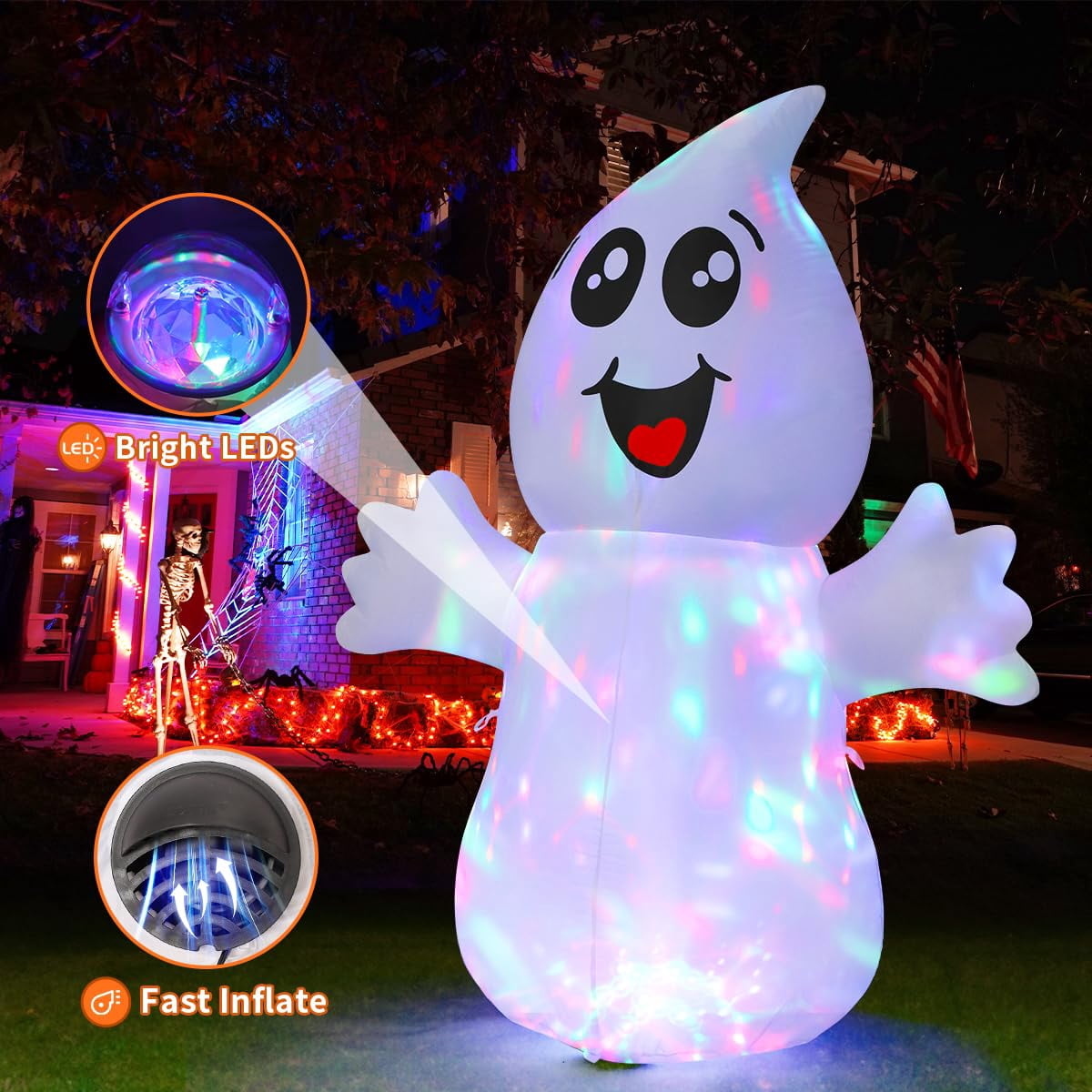 Witchwood™ Halloween Inflatables 5 FT Halloween Ghost Inflatable with Built-in LEDs, Cute Halloween Inflatable Ghost Blow up Ghost Inflatable, Outdoor Halloween Decorations for Halloween Holiday Party