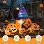 Witchwood™ 8.7FT Halloween Inflatable Pumpkin Set, 7-Pumpkin Outdoor Decoration with Witch Hats and LED Lights for Yard, Garden, Lawn