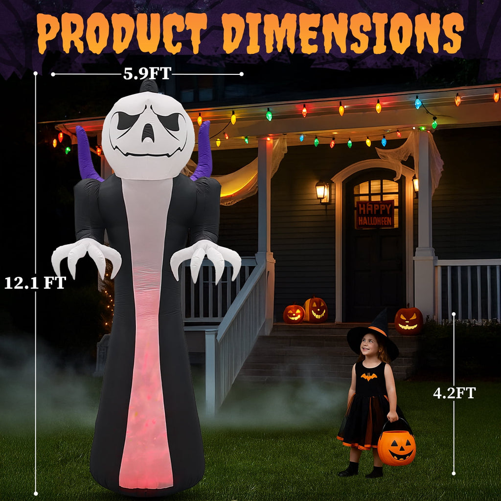 Witchwood™ 12 FT Halloween Inflatables Ghost Outdoor Halloween Decoration w/ Pumpkins Head