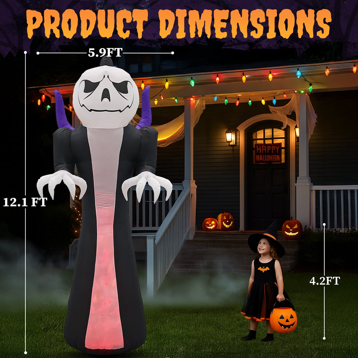 Witchwood™ 12 FT Halloween Inflatables Ghost Outdoor Halloween Decoration w/ Pumpkins Head