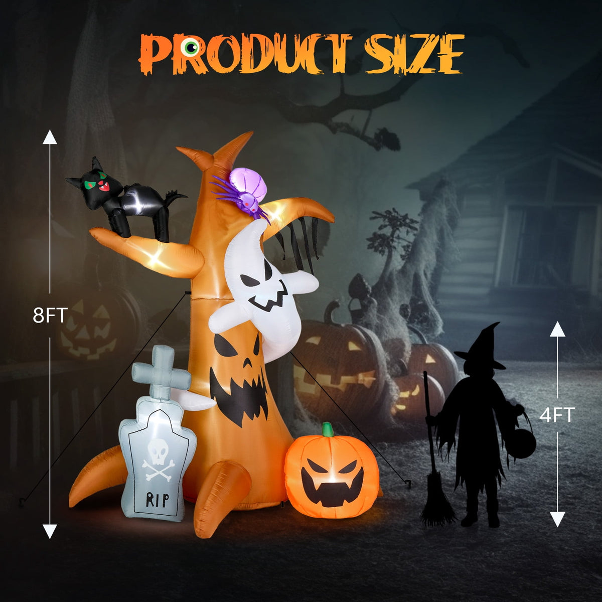 Witchwood™ OverPatio 7.8' Halloween Inflatables Outdoor Halloween Decoration with 9pcs LED Lights