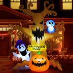 Witchwood™ Halloween Inflatables 8 FT Halloween Inflatable tree with Ghost Pumpkin and Owl, Halloween Dead Tree Decorations Scary Halloween Decorations with Built-in Lights for Halloween/Holiday/Party