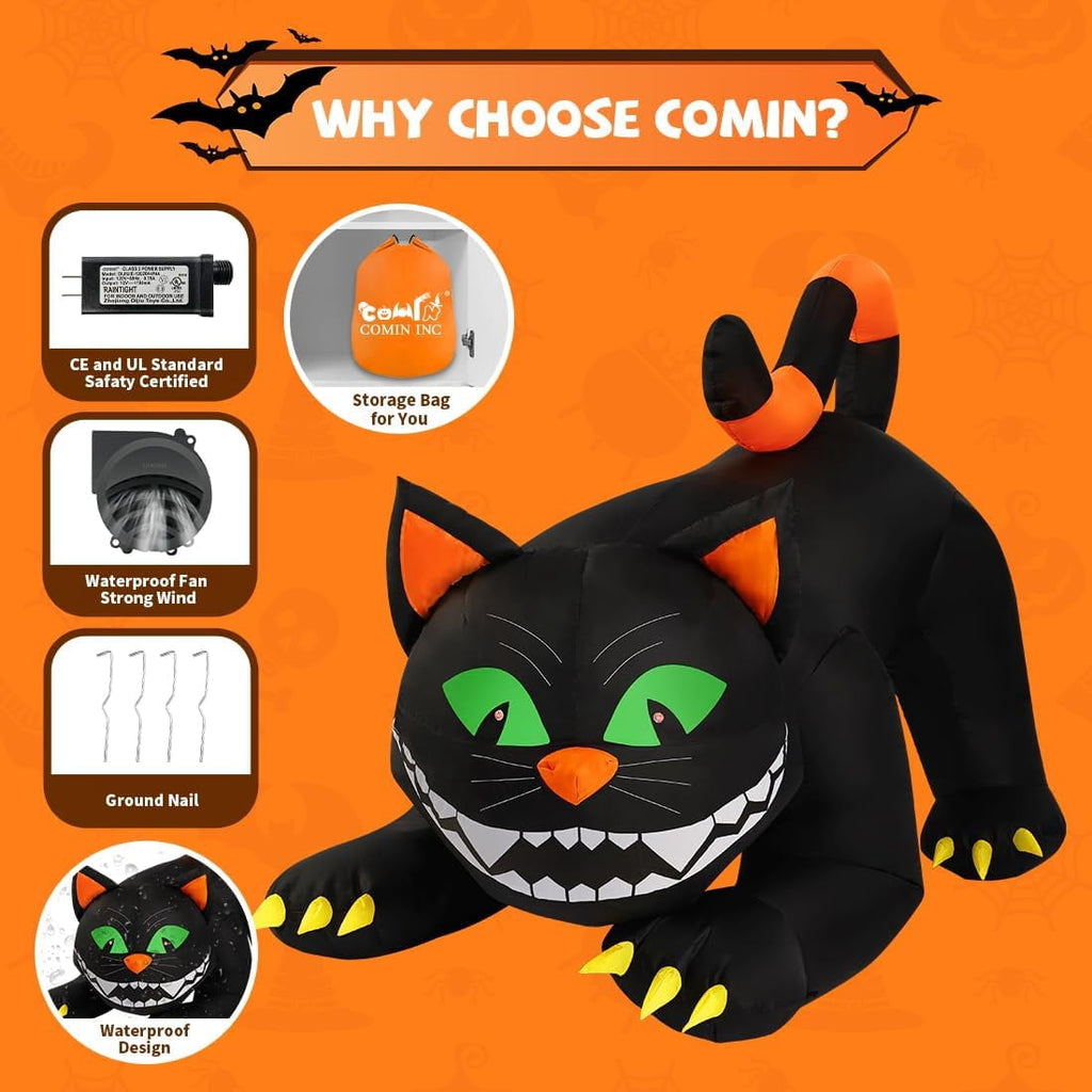 Witchwood™ COMIN 6 FT Animated Halloween Inflatables Black Cat Outdoor Decorations Blow Up Yard Large Cat with Moving Head and Built-in LEDs for Indoor Party Garden Lawn Decor