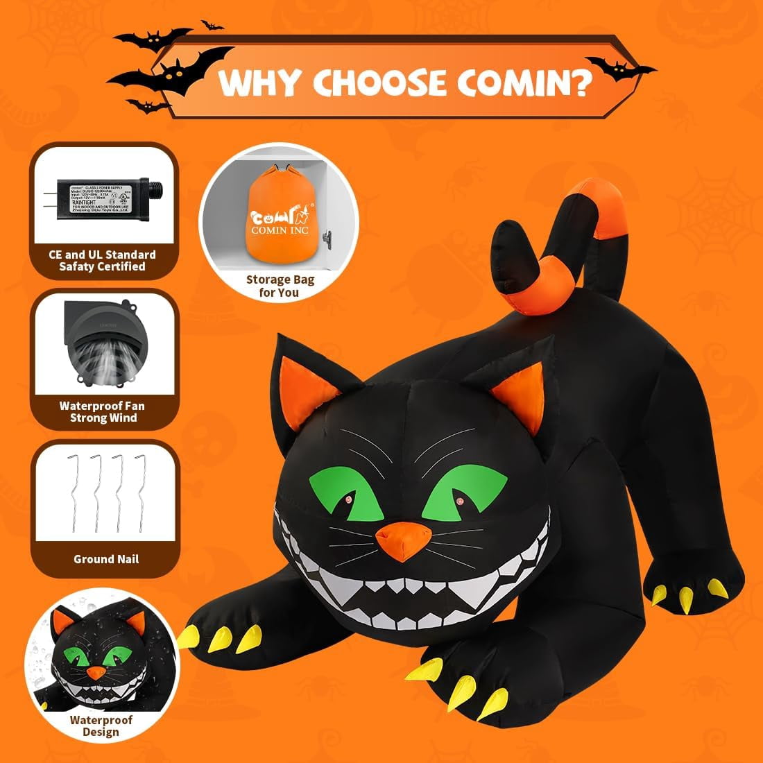 Witchwood™ COMIN 6 FT Animated Halloween Inflatables Black Cat Outdoor Decorations Blow Up Yard Large Cat with Moving Head and Built-in LEDs for Indoor Party Garden Lawn Decor
