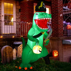Witchwood™ 7FT Outdoor Halloween Decorations Halloween Dinosaur Inflatable, Halloween Inflatables Blow up Dinosaur, Green Pirate Dino Halloween Decorations Dinosaur Halloween Inflatable for Holiday/Party