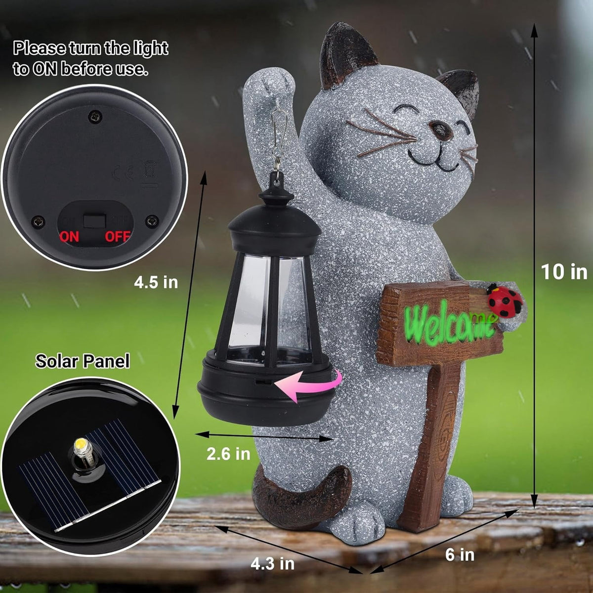 Witchwood™ Halloween Decorations Solar Cat Statue Light Garden Decor, Led Home Outside Decor for Patio Yard Pool Front Porch Flower Pots, Solar Powered Welcome Cat Lantern Gardening Gifts