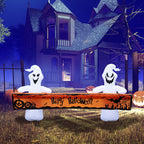 Witchwood™ Large Hallowee Inflatable-8FT White Ghosts with Orange Banner Print ?Happy Halloween? LED Lights Outdoor Halloween Decorations Blow Up Decoration for Halloween Party, Yard, Garden, Lawn