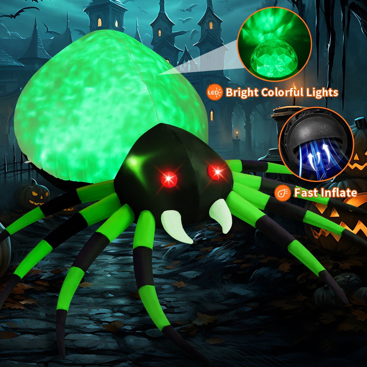 Witchwood™ Halloween Inflatable 8 FT Halloween Blow Up Spider, Halloween Inflatables Spider Giant Spider Inflatable with LED Lights Built-in, Outdoor Halloween Decorations Clearance for Halloween/Holiday