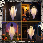 Witchwood™ Halloween Decorations Outdoor, Hanging Swing Ghosts with Lights Halloween Spooky Cute Ghosts Decor for Outside Home Front Porch Yard Lawn Tree