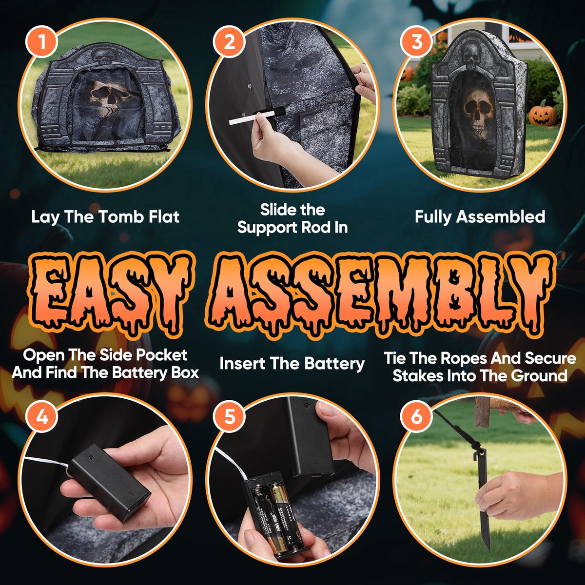 Witchwood™ Toiyjofe 3.5ft Large Halloween Tombstone with LED Skull Eyes, Foldable Battery Powered Graveyard Decor for Lawn, Garden & Haunted House