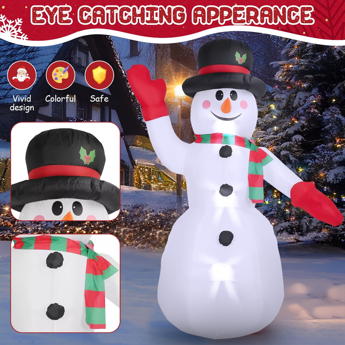 Witchwood™ 8ft Snowman Christmas Inflatables, Blow up with LED Lights Built-in for Holiday/Party/Yard/Garden Decoration