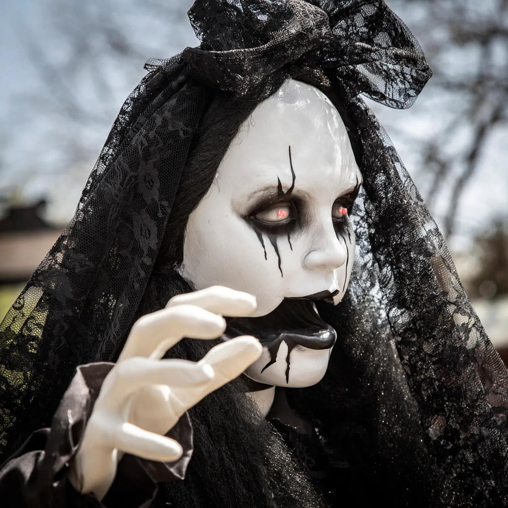 Witchwood™ 5 Ft. 6" Jaw-Dropping Scary Bride with Black Dress Standing Halloween Decoration