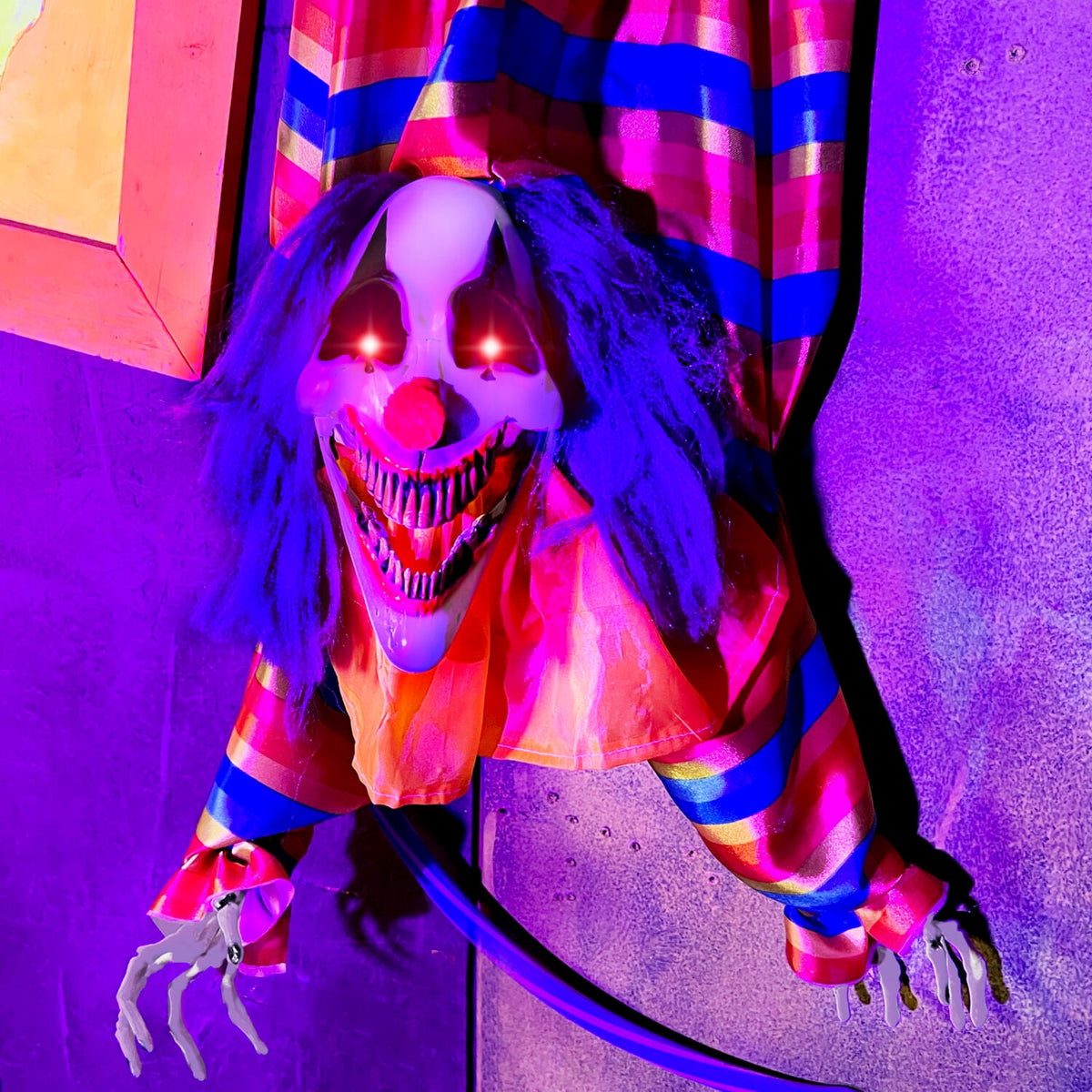 Witchwood™ 47 in Animatronic Hanging Upside Down Clown with Lights and Sound, Halloween Decoration, HHCLOWN-39HLSA