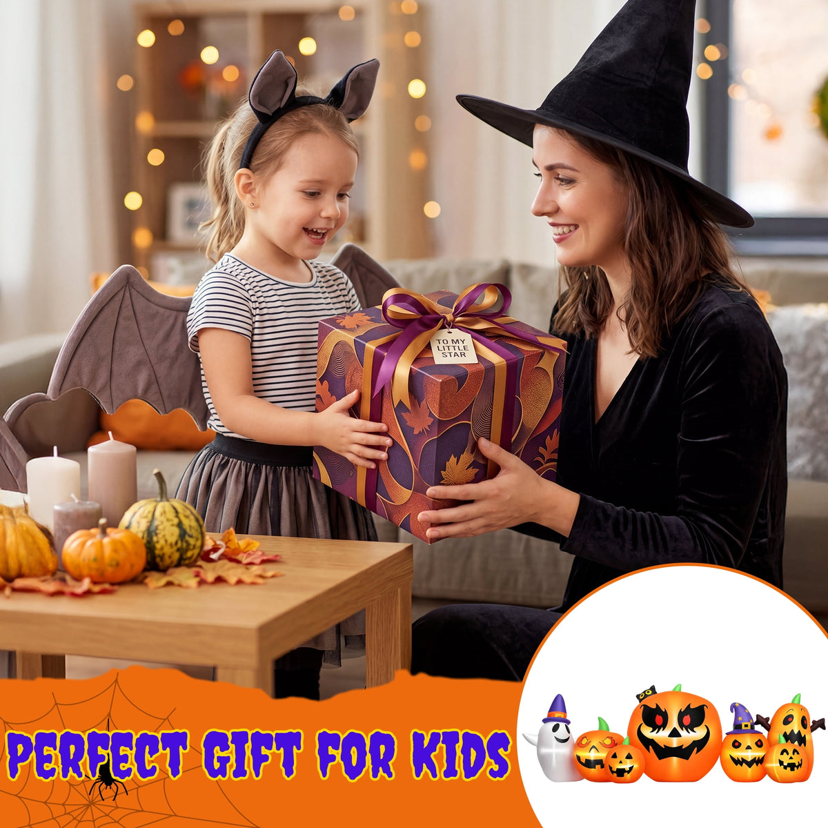 Witchwood™ 7.9FT Halloween Inflatable Pumpkin Ghost with Lights, Halloween Blow Ups Outdoor Decoration for Home Party
