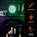 Witchwood™ Spider with Web Pink & Green Halloween Décor with Neon LED Lights, 0.9-Ft