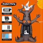 Witchwood™ Halloween Inflatables 9 FT Animated Halloween Tree Inflatables with Built-in LED lights, Scary Spooky Tree Inflatable with White Ghost, Outdoor Halloween Decorations for Halloween Holiday Party