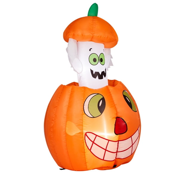 Witchwood™ 2.8FT Halloween Inflatable Animated Pumpkin Ghost, 2 White LED Lights, Weather-Resistant Polyester, for Small Spaces/Accent Decor