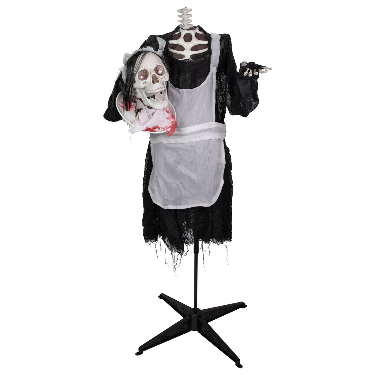 Witchwood™ 57" Animated LED Lighted Head-in-Hand Skeleton Maid Halloween Decoration