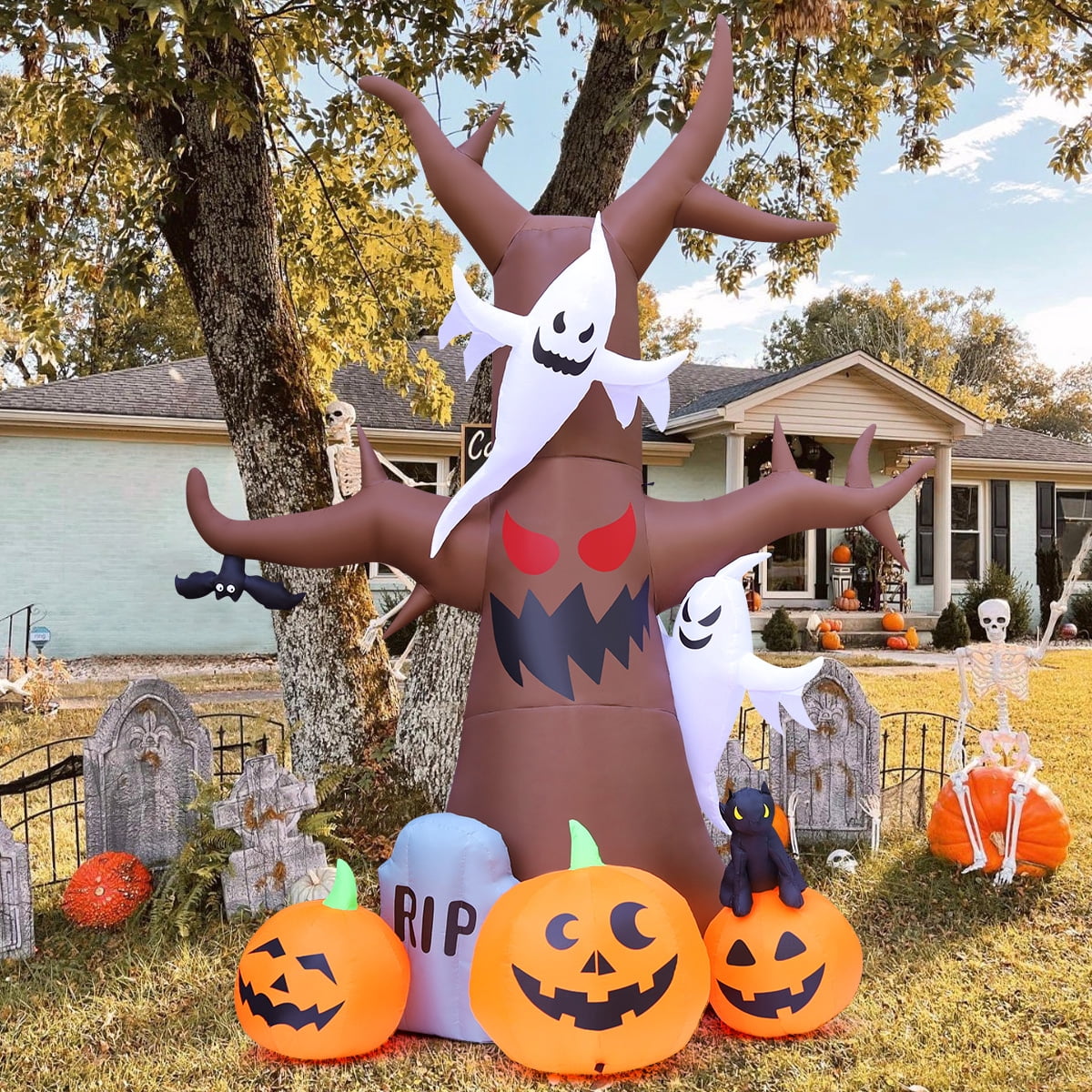 Witchwood™ Halloween Inflatable 11.8 FT Inflatable Halloween Tree, Halloween Inflatable Tree Scary Halloween Blow Up Tree with LED Lights, Outdoor Halloween Decorations Clearance for Halloween/Holiday